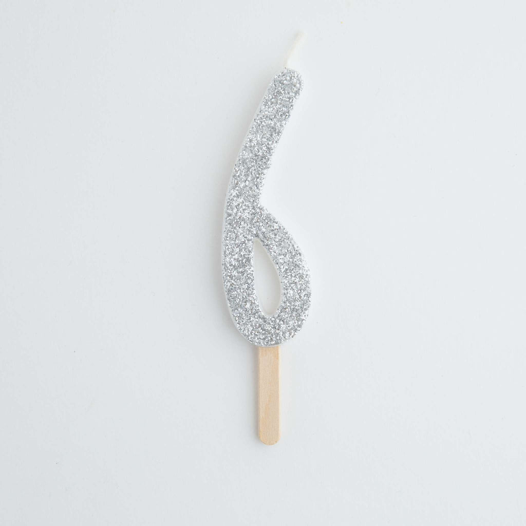 Silver Glitter Number Six Candle