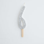 Silver Glitter Number Six Candle