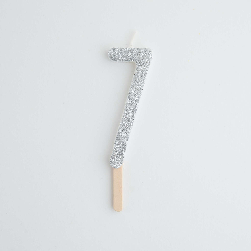 Silver Glitter Number Seven Candle