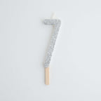 Silver Glitter Number Seven Candle