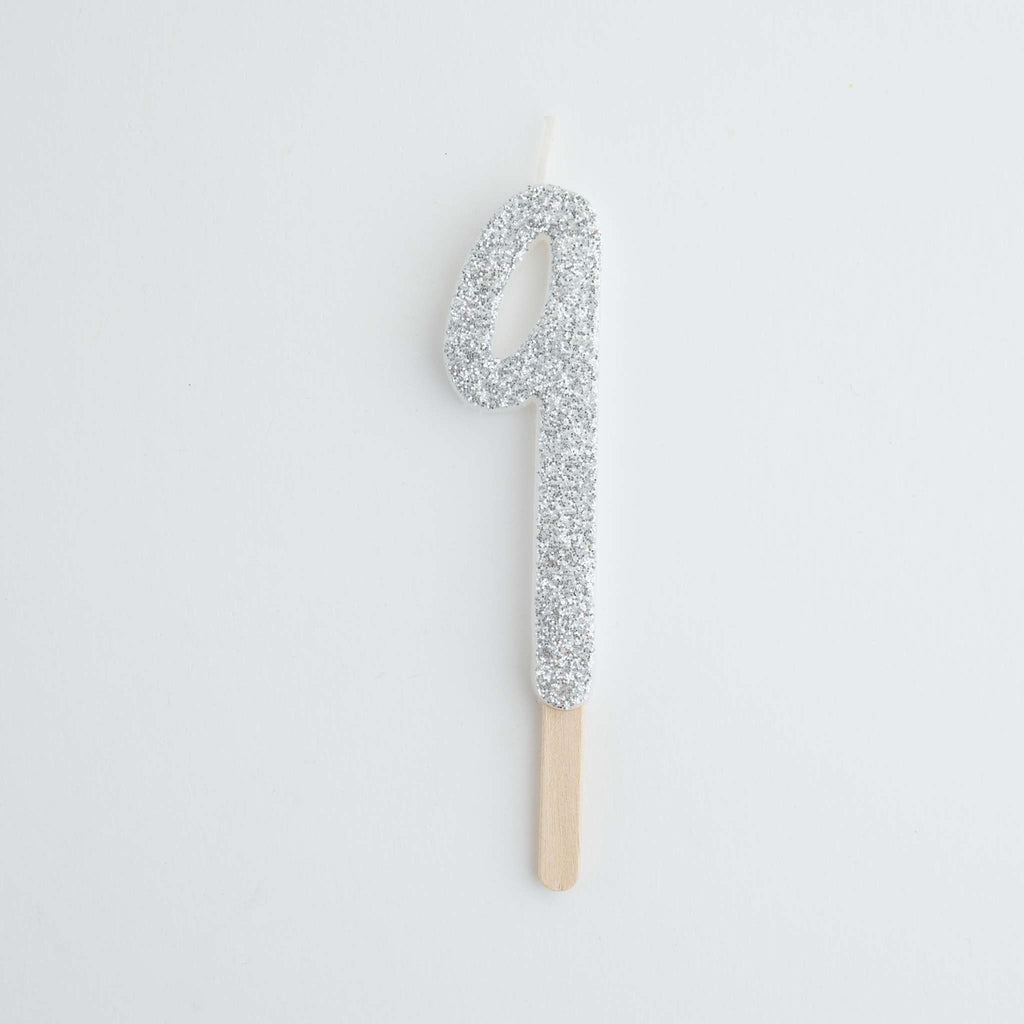 Zahlenkerze Glitter Silber 9