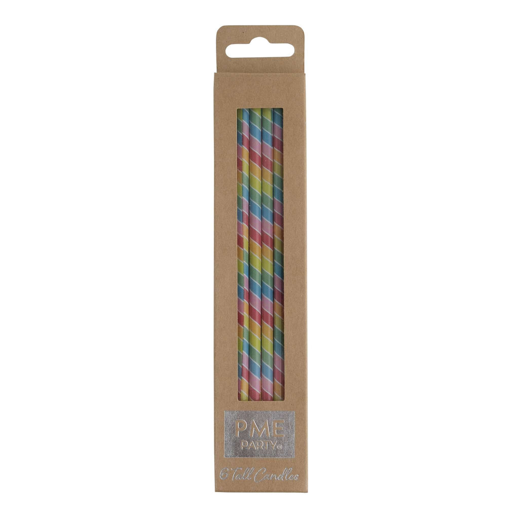 Bougies Hautes - Rayures Arc-en-ciel Pqt/6