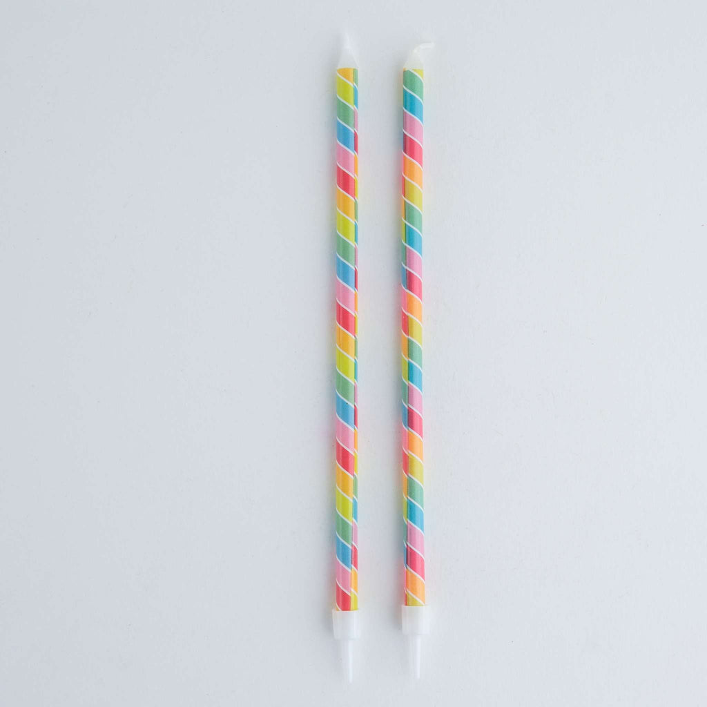 Rainbow Stripe Tall Candles Set Of 6