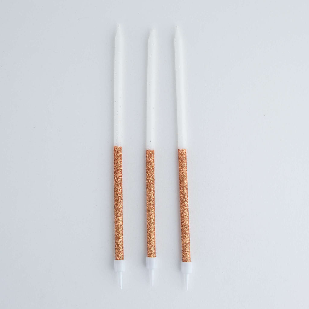 Bougies Hautes - Paillettes Or Rose Pqt/16