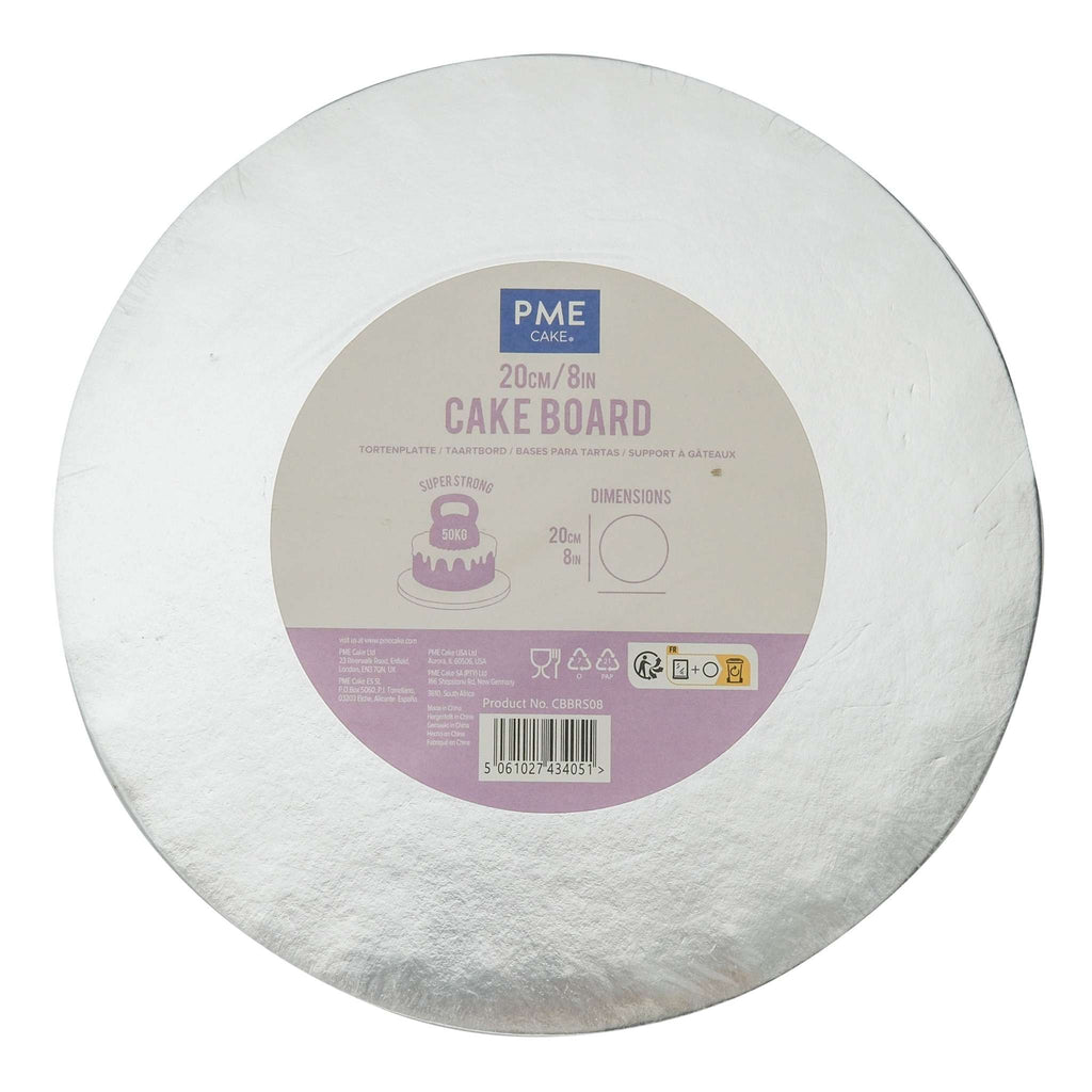 Cake Board redonda para Tarta con bordes lisos, Plata (8" / 20cm)