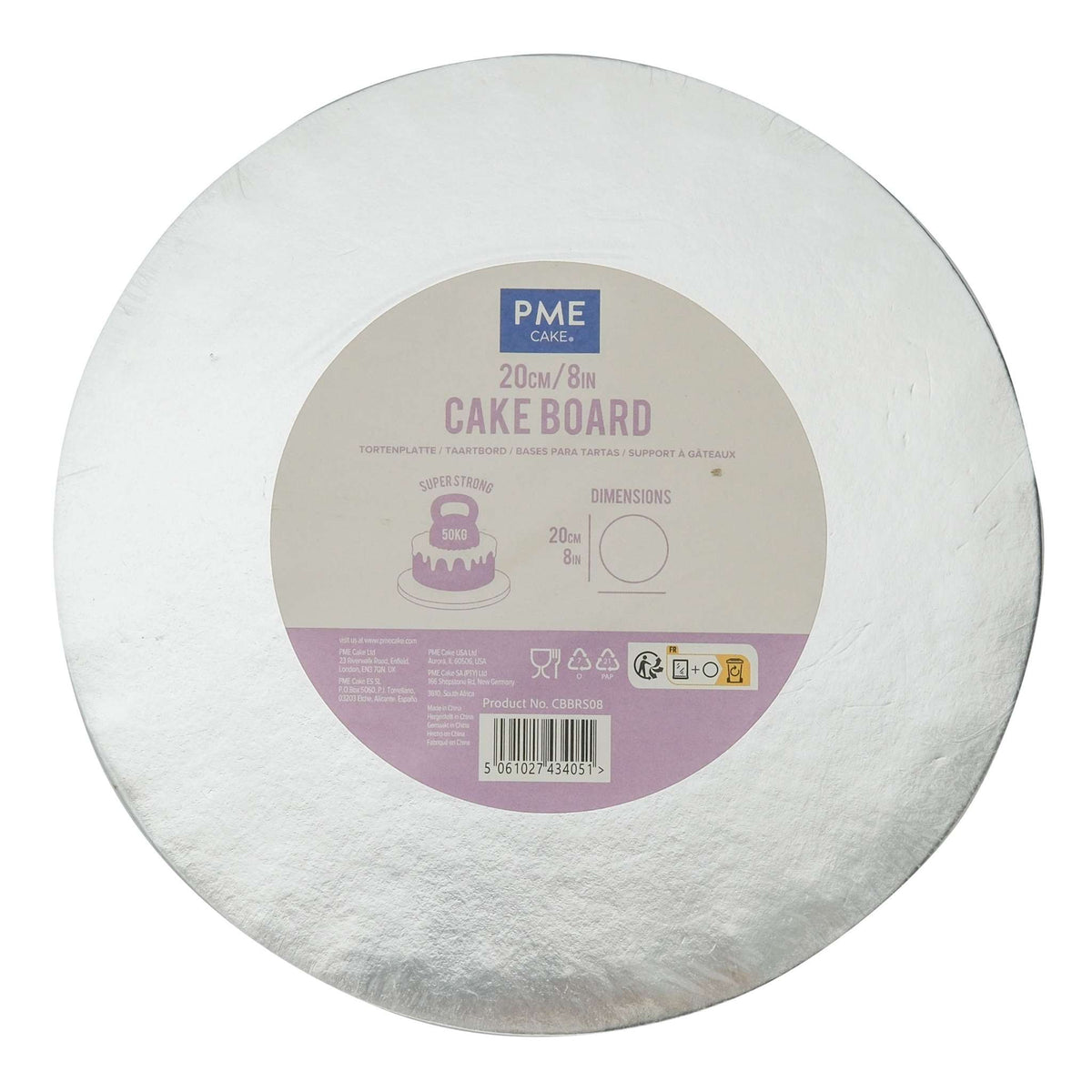Cake Board redonda para Tarta con bordes lisos, Plata (8" / 20cm)