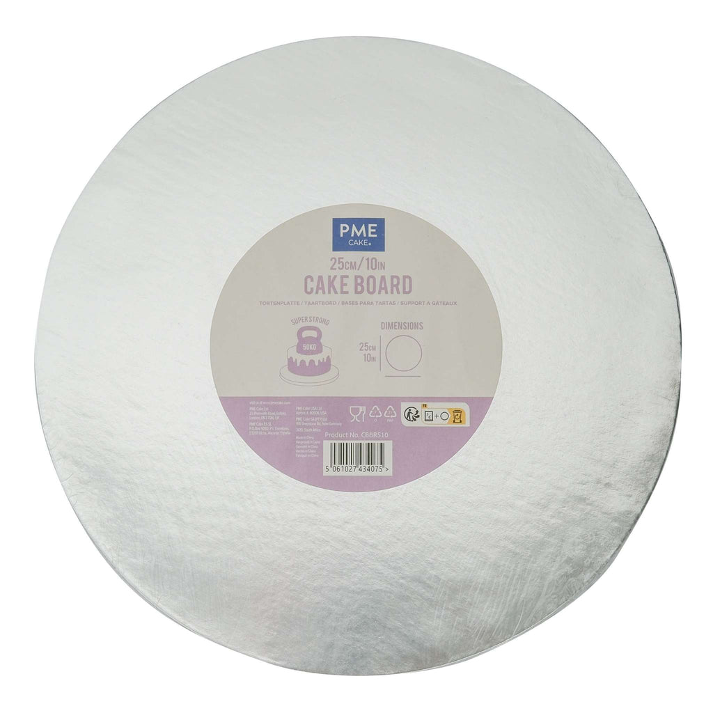 Cake Board redonda para Tarta con bordes lisos, Plata (10" / 25cm)