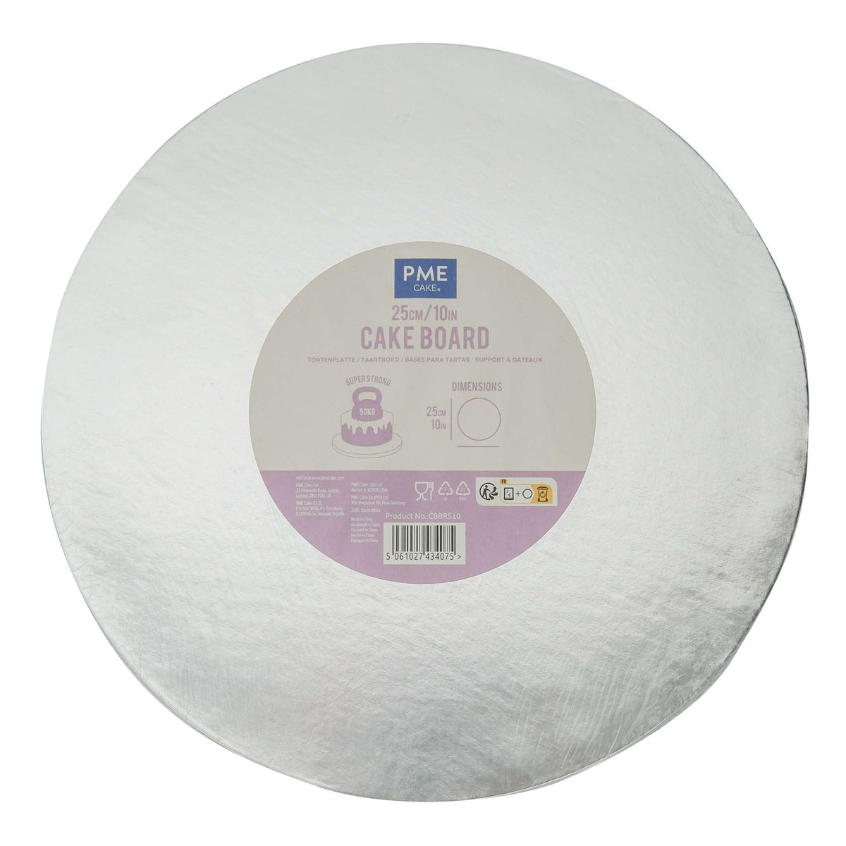 Cake Board redonda para Tarta con bordes lisos, Plata (10" / 25cm)