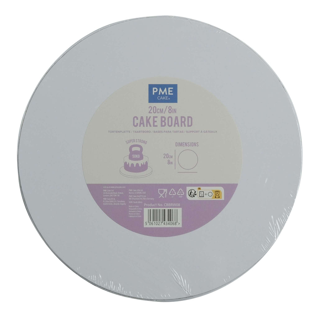 Cake Board redonda para Tarta con bordes lisos, Blanco (8" / 20cm)