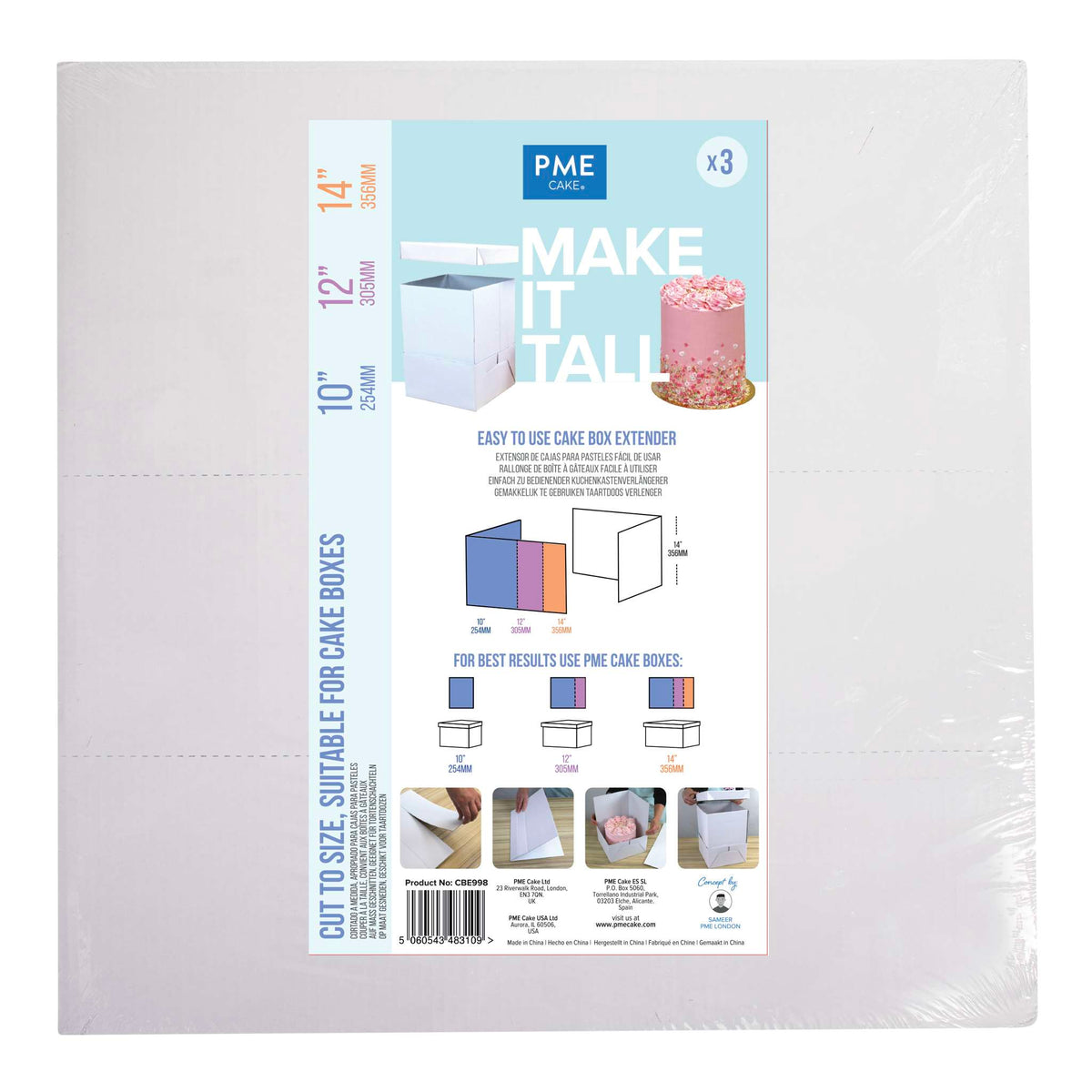 Make It Tall Cake Box Extender (For Use With 10, 12, 14" / 254, 305, 356mm Cake Boxes) Pk/3