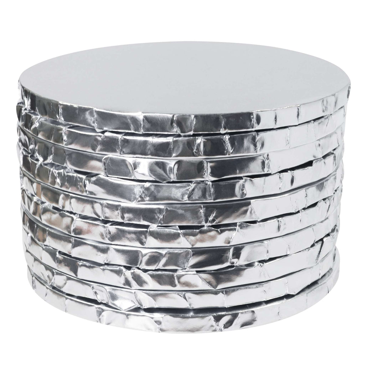 Set de 10 Cake Boards redondos para Tartas con bordes envueltos, Plata (8" / 20cm)