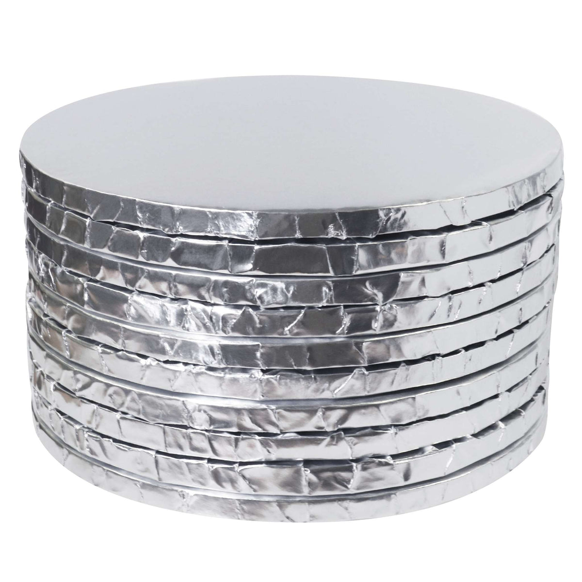 Set de 10 Cake Boards redondos para Tartas con bordes envueltos, Plata (10" / 25cm)