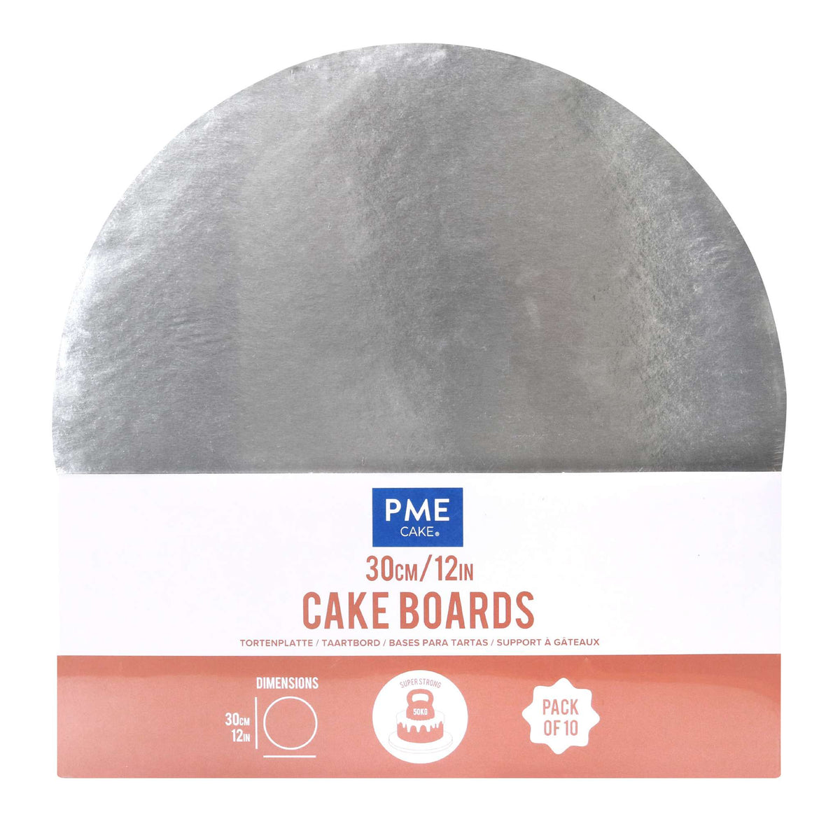 Set de 10 Cake Boards redondos para Tartas con bordes envueltos, Plata (12" / 30cm)