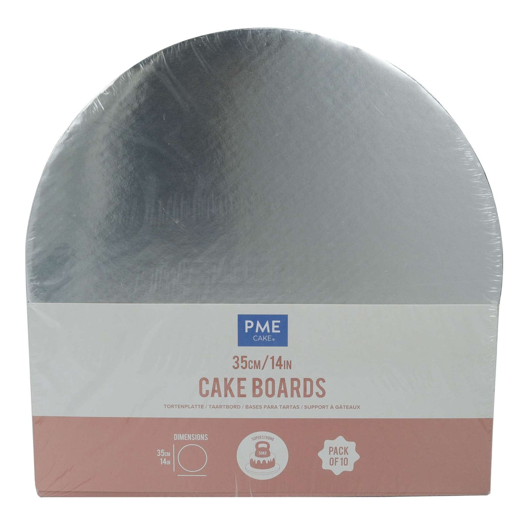 Set de 10 Plateaux à gâteau Ronds avec bords enveloppés, Argentées (14" / 35cm)