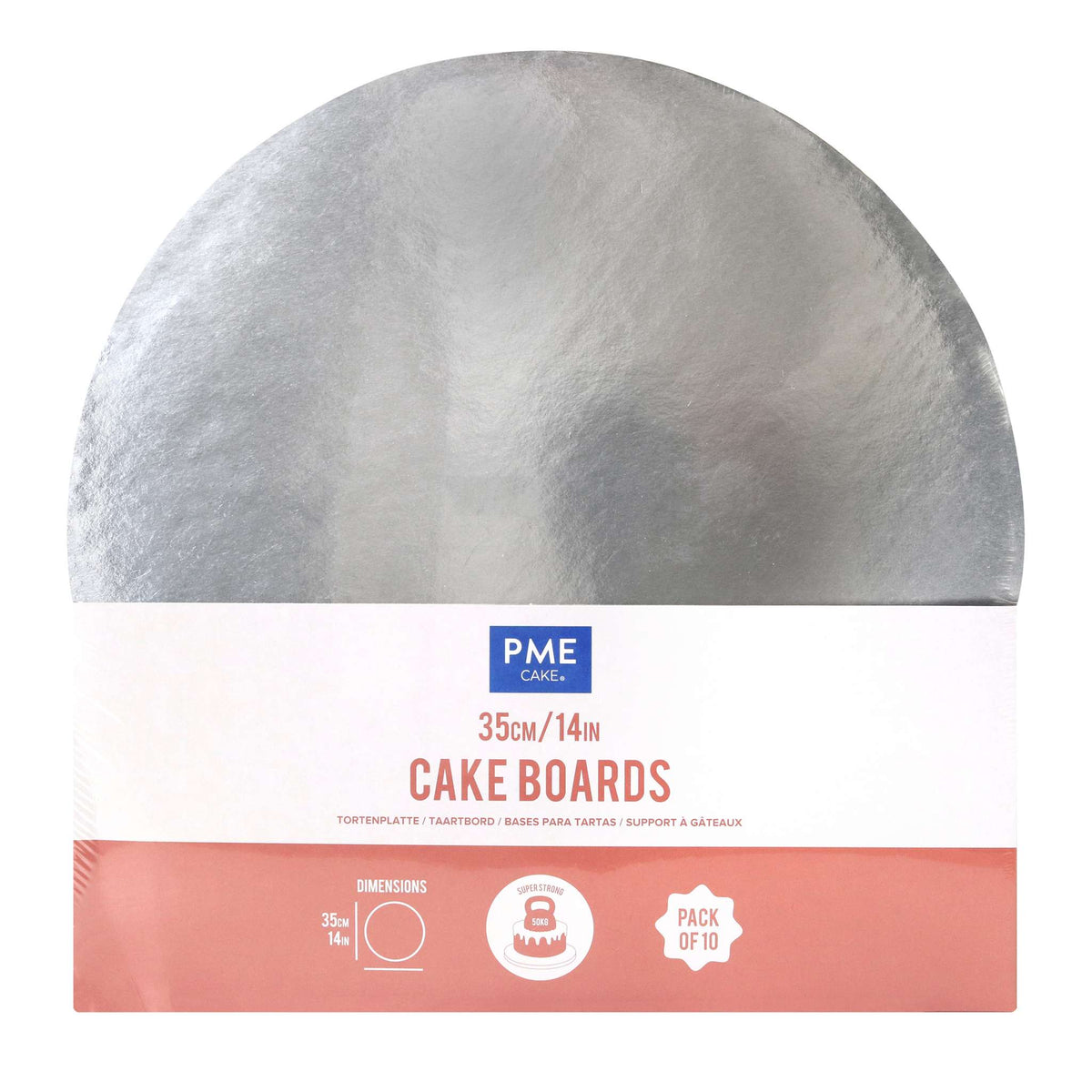 Set de 10 Cake Boards redondos para Tartas con bordes envueltos, Plata (14" / 35cm)