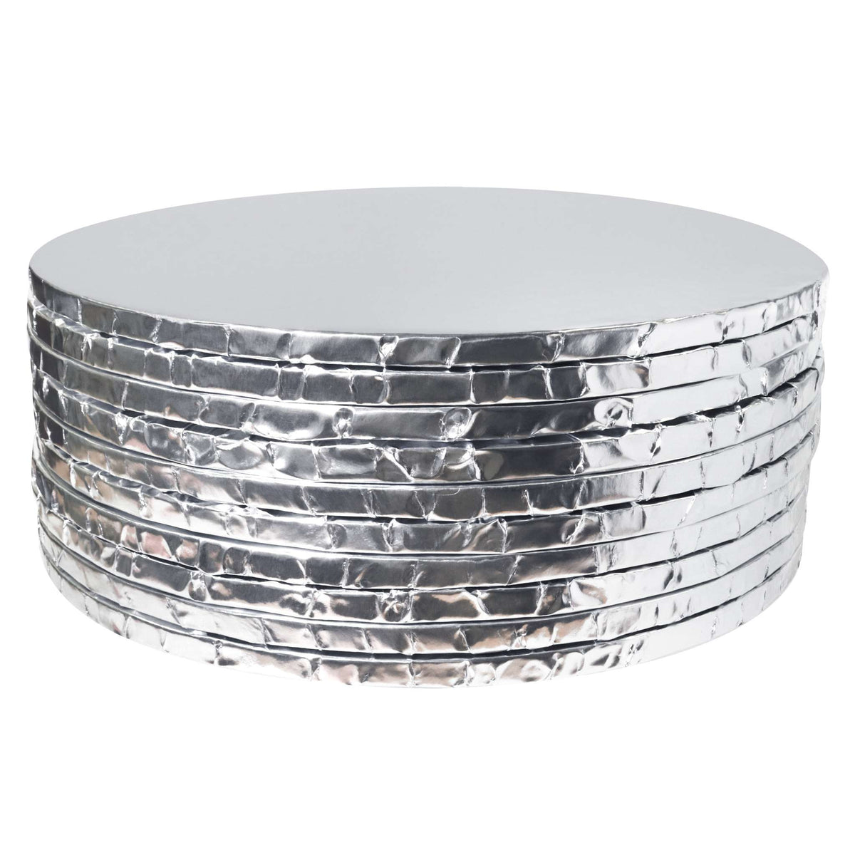 Set de 10 Cake Boards redondos para Tartas con bordes envueltos, Plata (14" / 35cm)