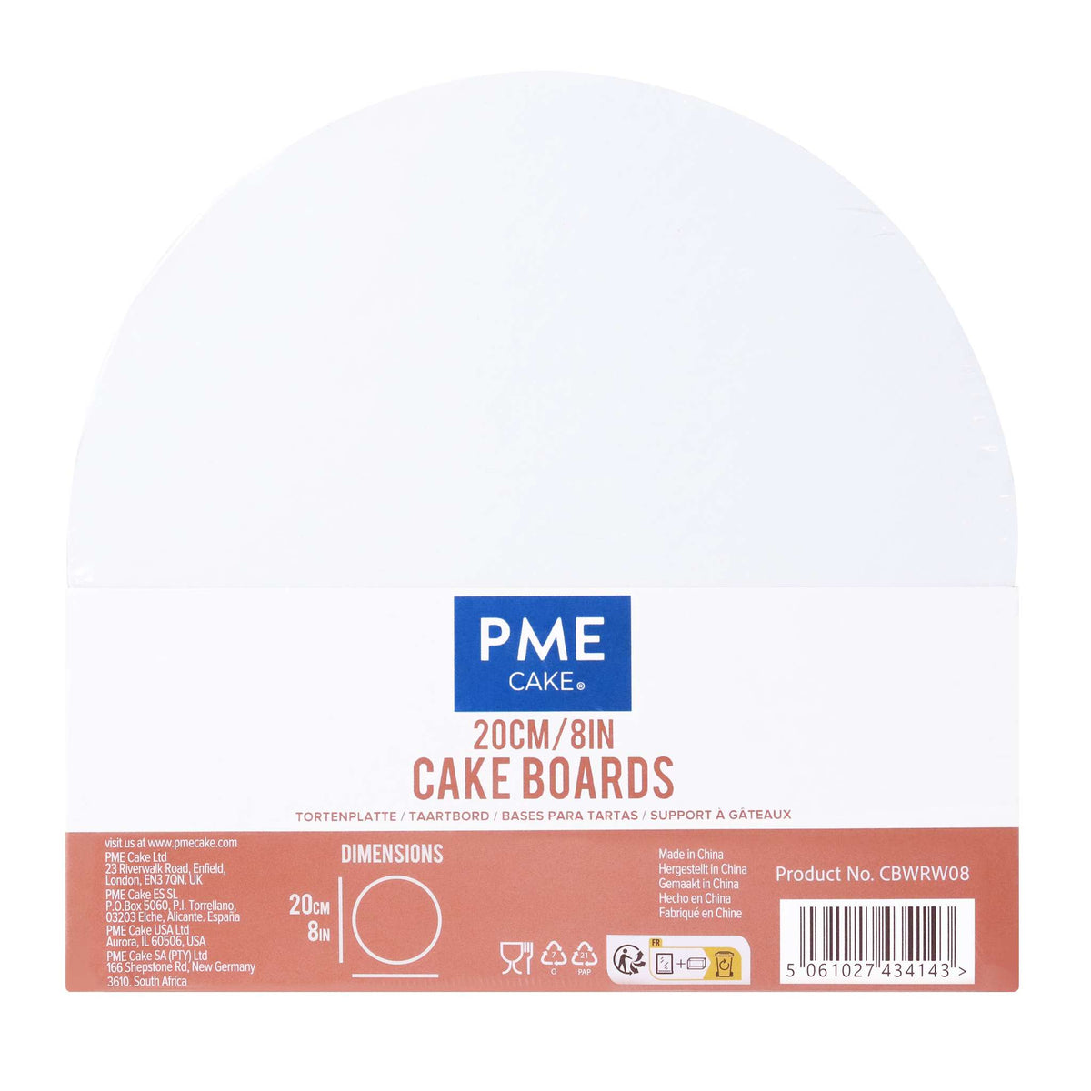 Set de 10 Cake Boards redondos para Tartas con bordes envueltos, Blanco (8" / 20cm)
