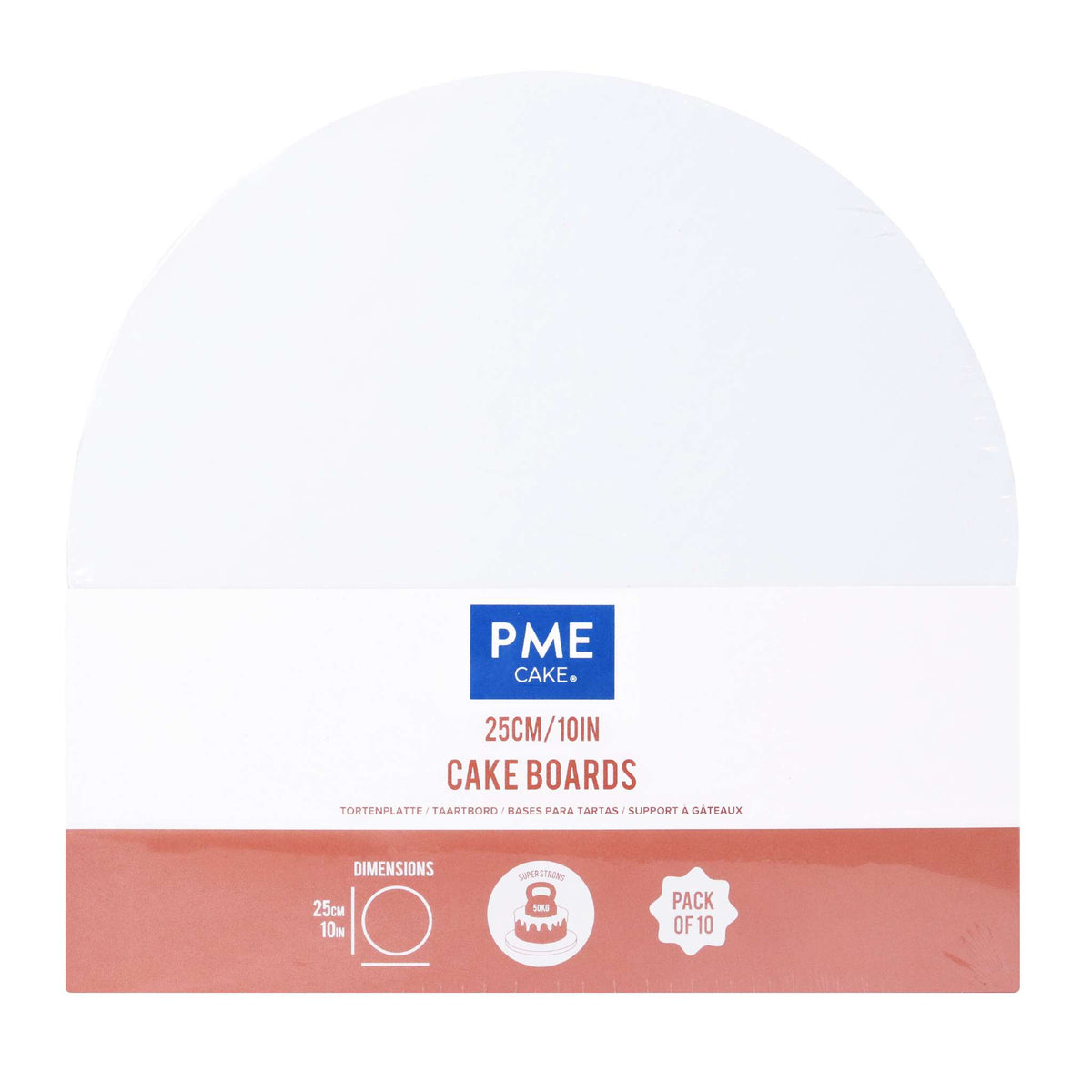 Set de 10 Cake Boards redondos para Tartas con bordes envueltos, Blanco (10" / 25cm)