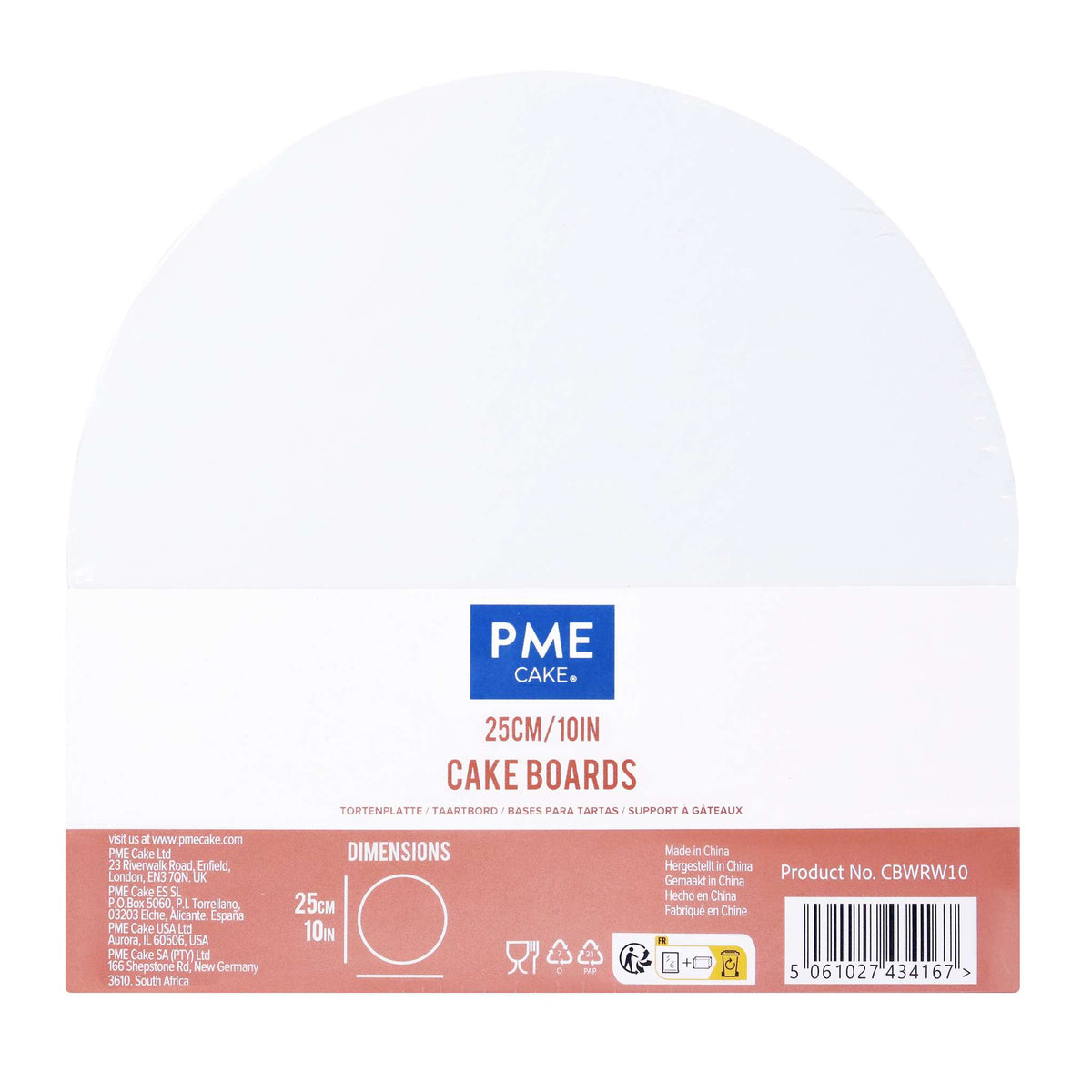 Set de 10 Cake Boards redondos para Tartas con bordes envueltos, Blanco (10" / 25cm)