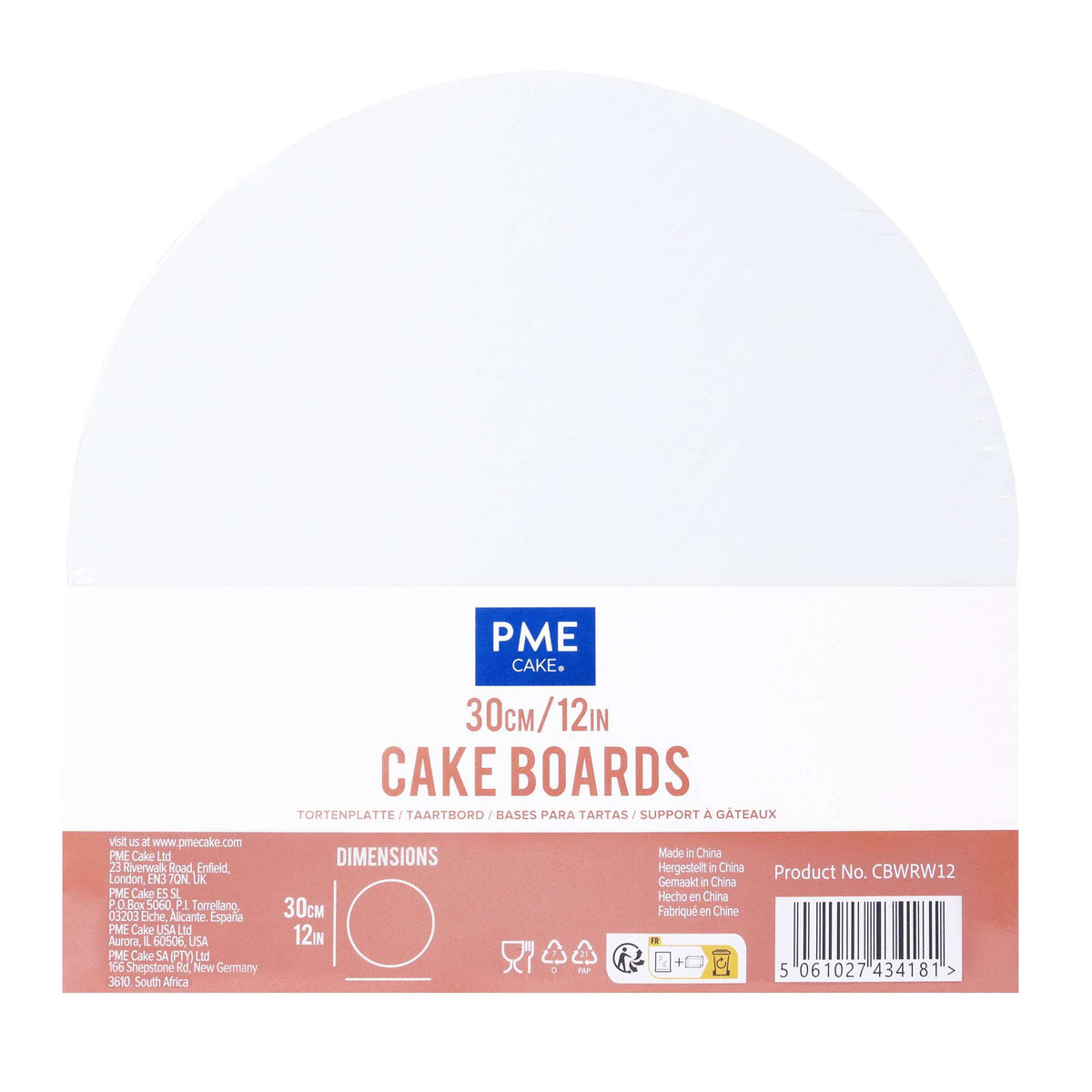 Set de 10 Cake Boards redondos para Tartas con bordes envueltos, Blanco (12" / 30cm)