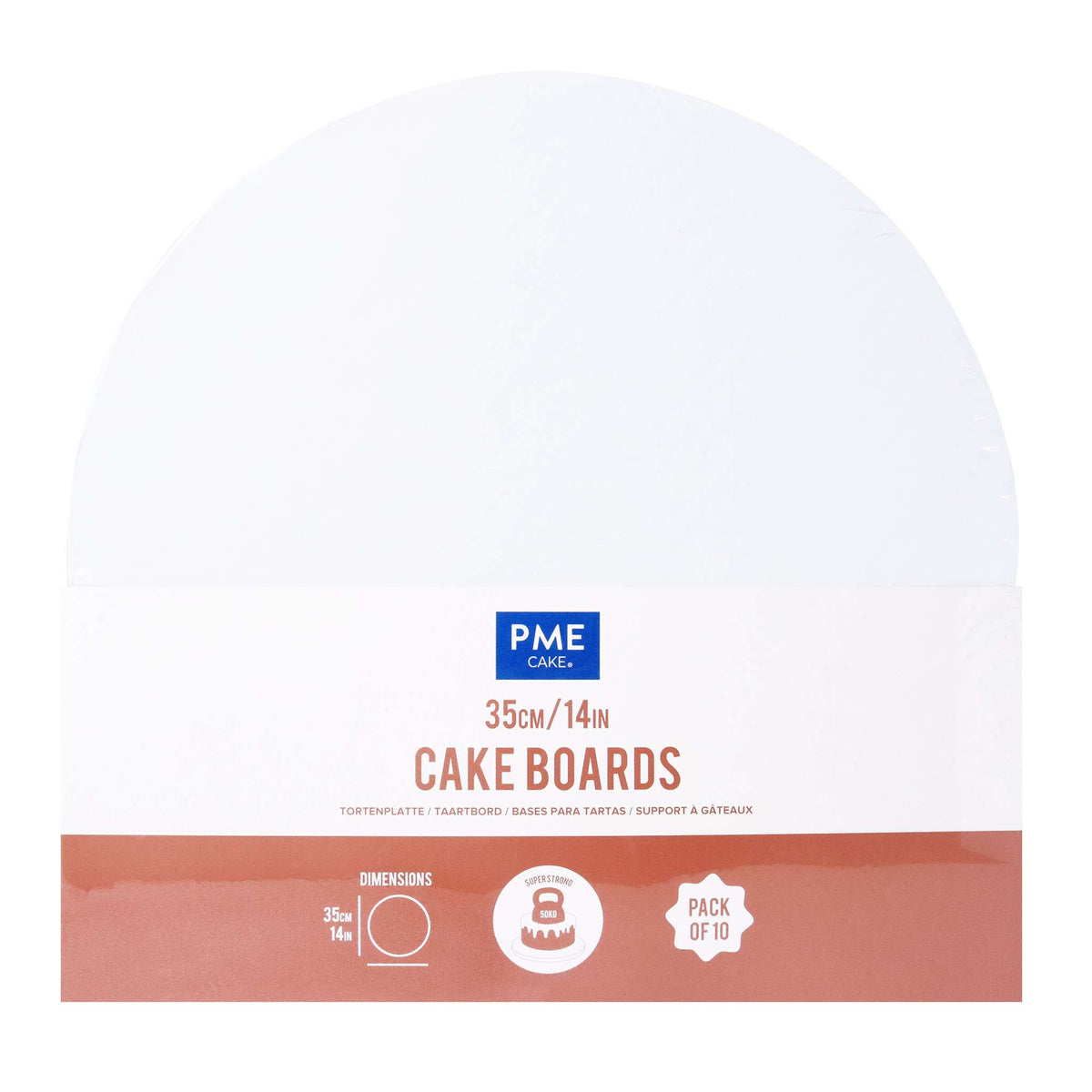 Set de 10 Cake Boards redondos para Tartas con bordes envueltos, Blanco (14" / 35cm)
