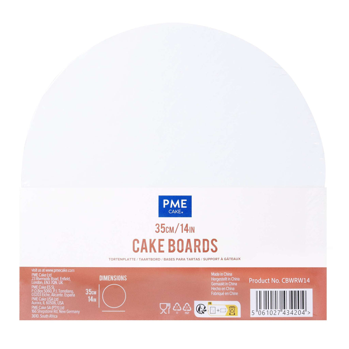 Set de 10 Cake Boards redondos para Tartas con bordes envueltos, Blanco (14" / 35cm)