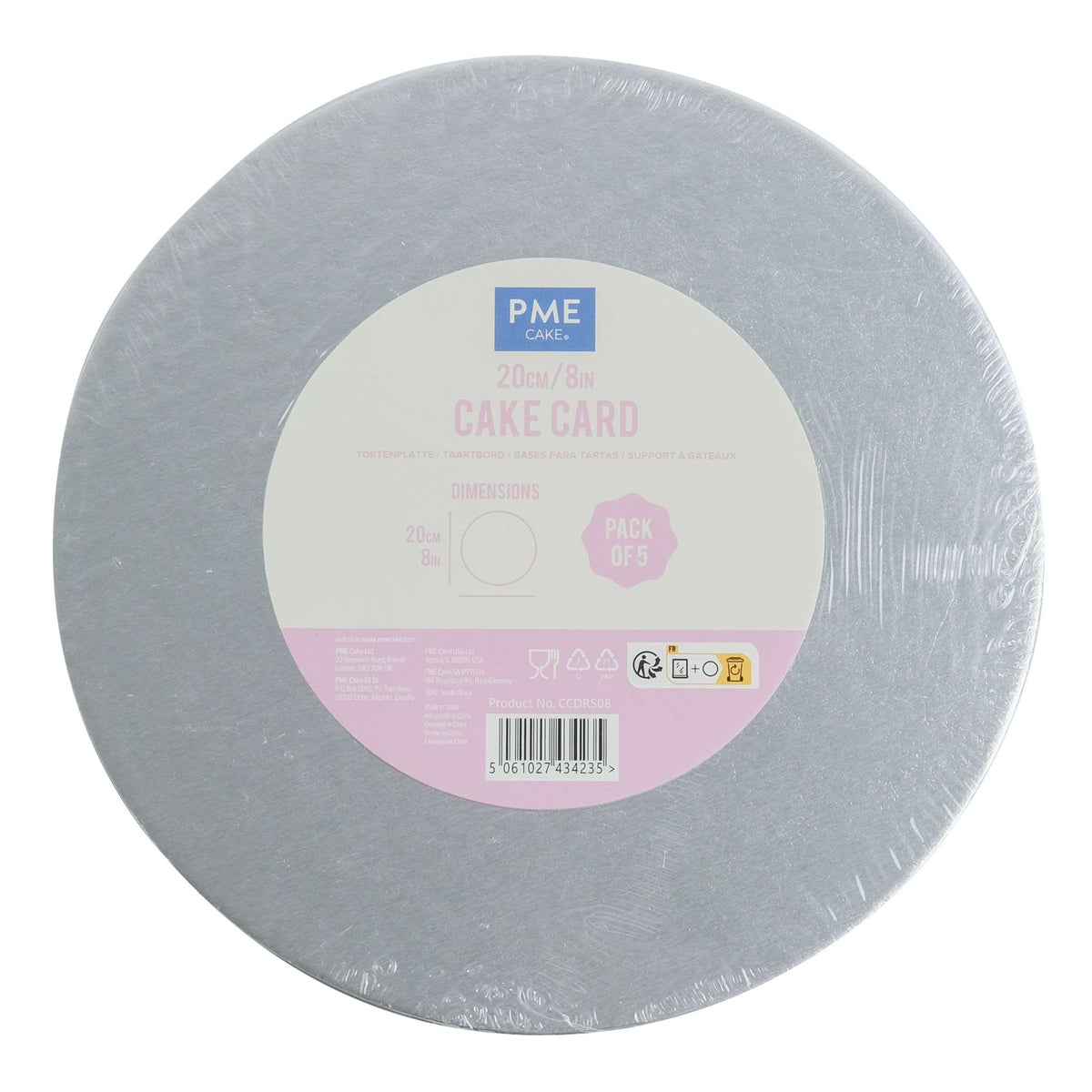 5 stuks Ronde Taartkaarten, Zilver (8" / 20cm)