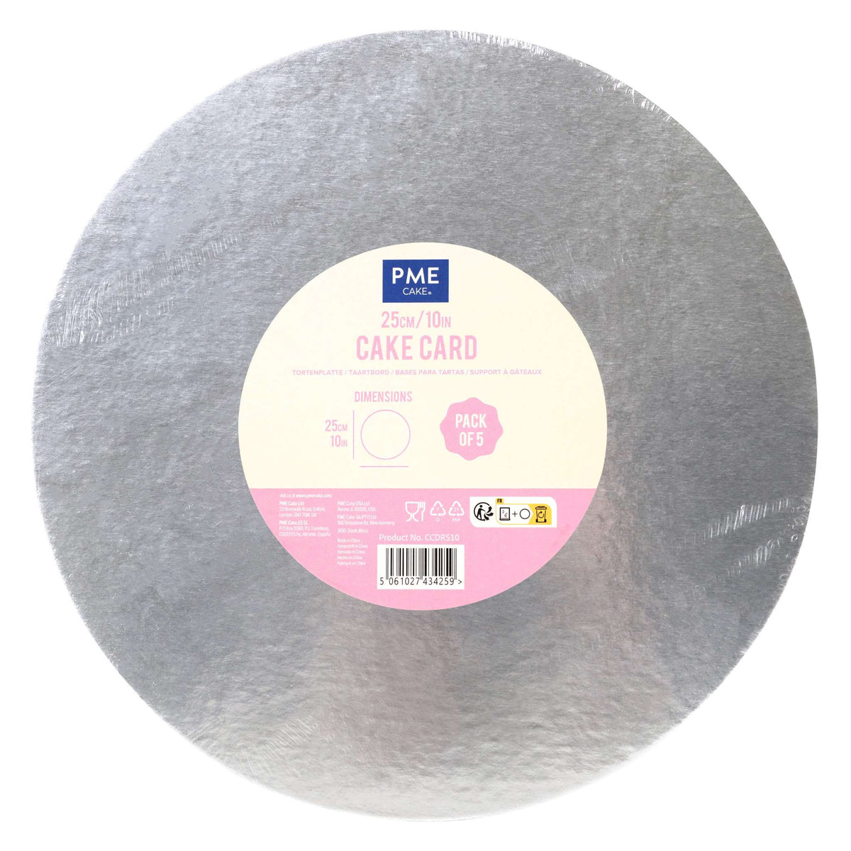 5er-set Runde Kuchenkarten, Silber (10" / 25cm)