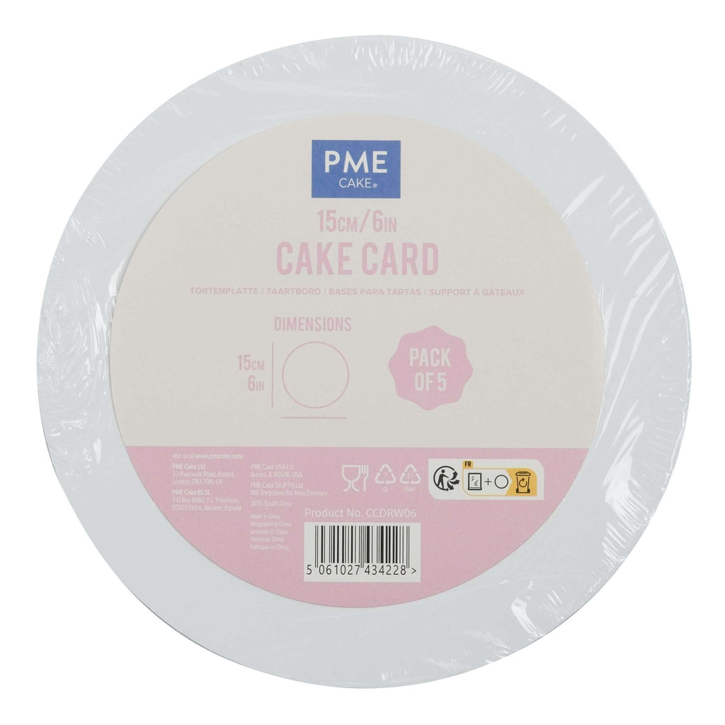 Round White Cake Cards Pk/5 (15cm / 6in)