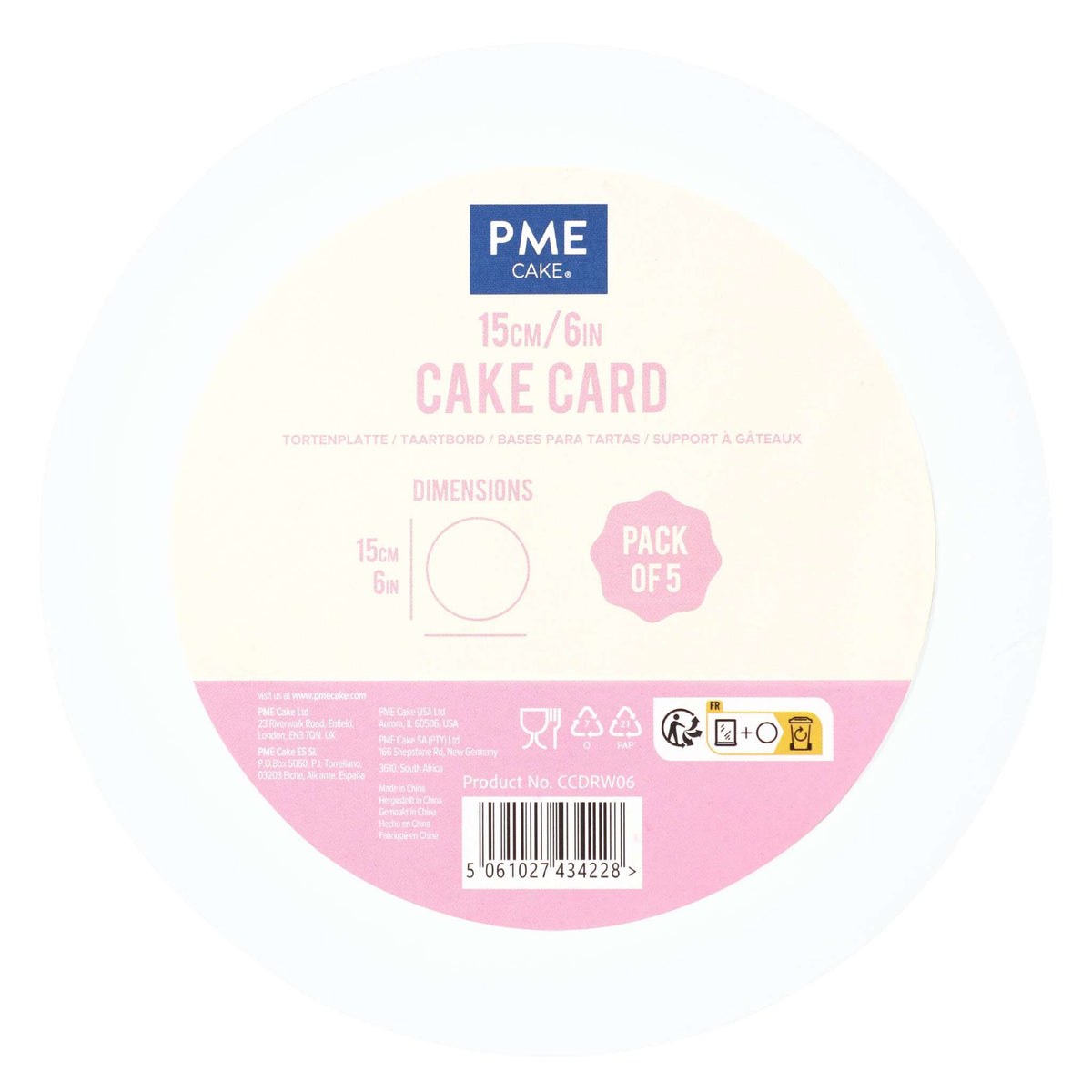 5er-set Runde Kuchenkarten, Weiß (6" / 15cm)