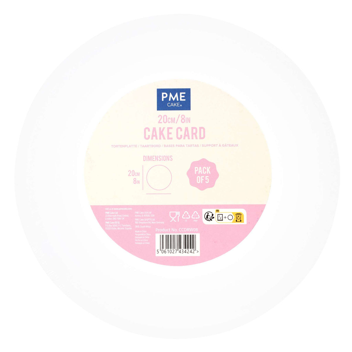 Round White Cake Cards Pk/5 (20cm / 8in)