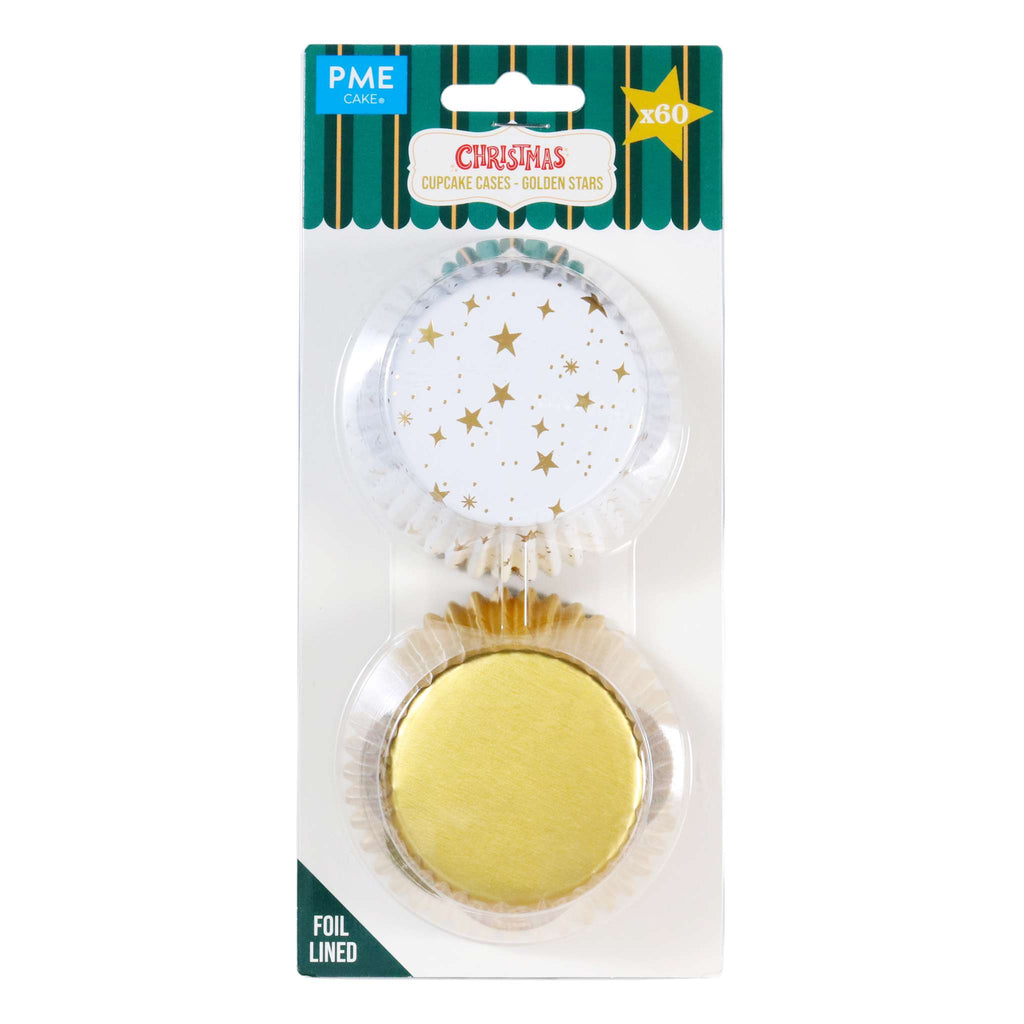 Navidad Cápsulas para Cupcakes forradas de Aluminio - Estrellas Doradas (Set de 60)