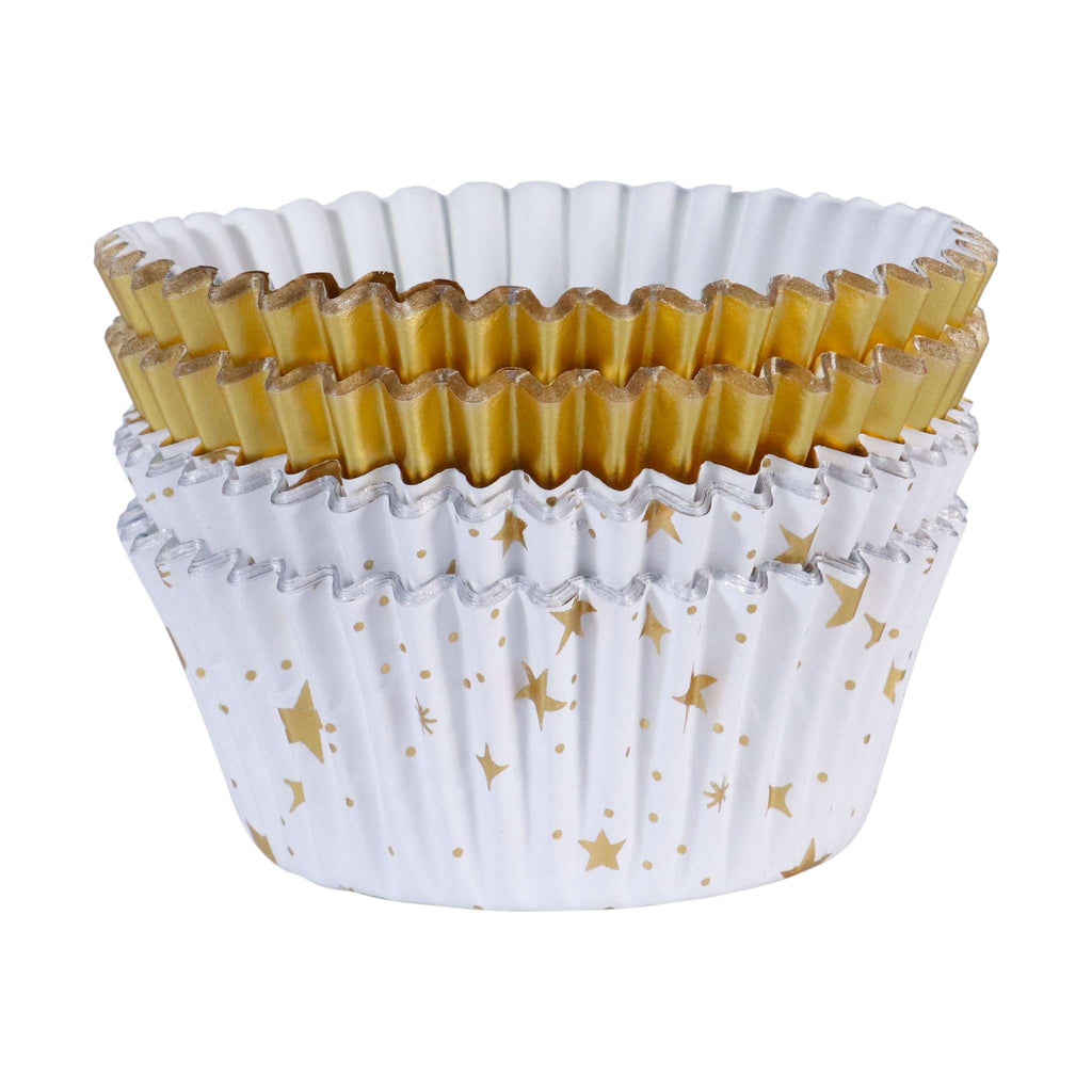 Navidad Cápsulas para Cupcakes forradas de Aluminio - Estrellas Doradas (Set de 60)
