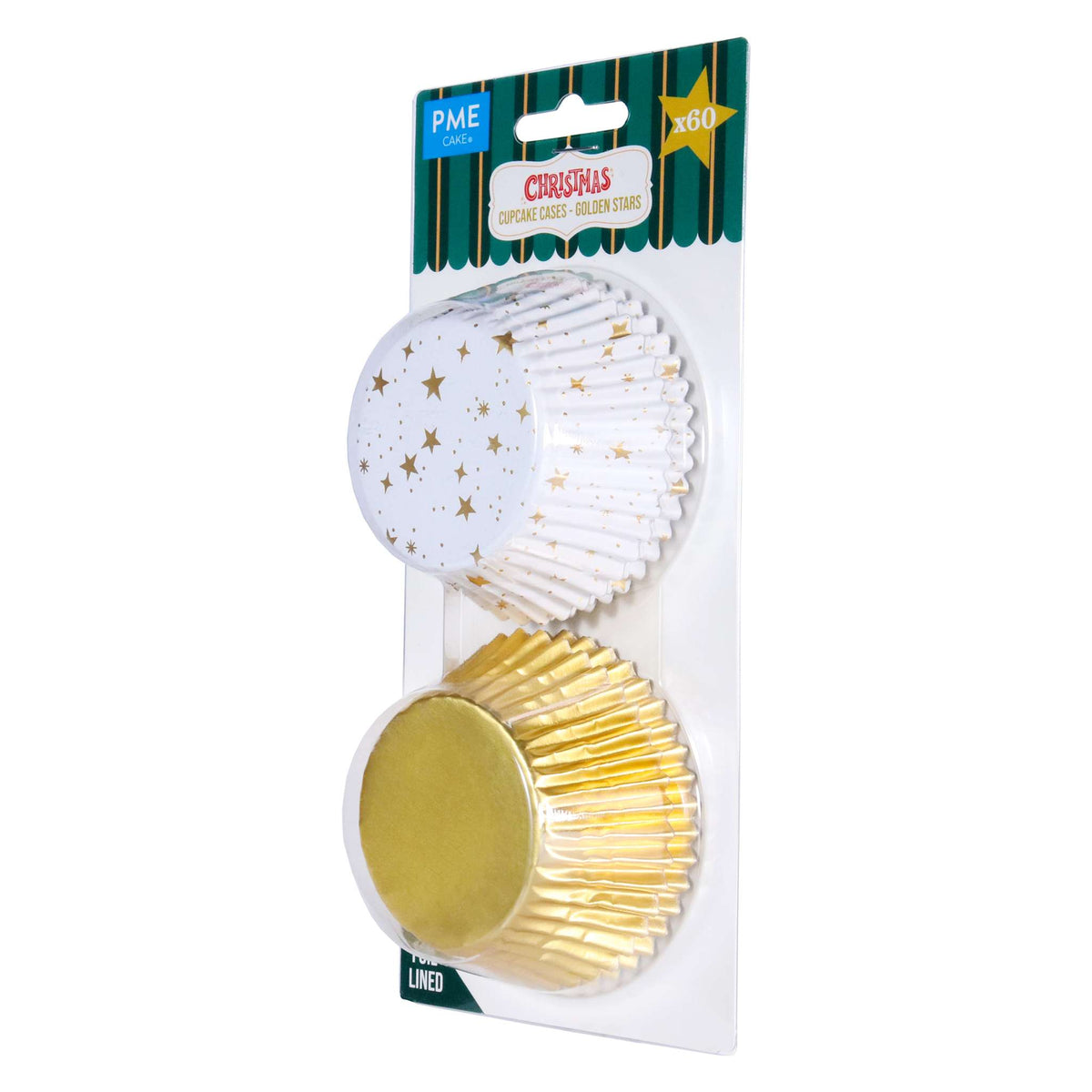 Navidad Cápsulas para Cupcakes forradas de Aluminio - Estrellas Doradas (Set de 60)