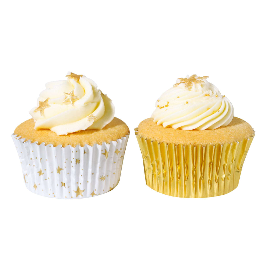 Navidad Cápsulas para Cupcakes forradas de Aluminio - Estrellas Doradas (Set de 60)