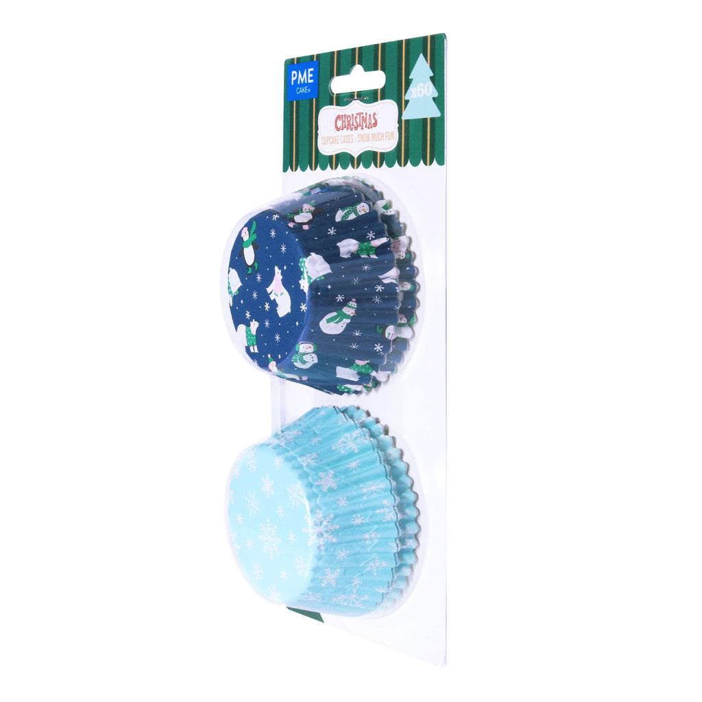 Noël Caissettes à cupcakes en Aluminium - Neige Amusante (60 pièces)