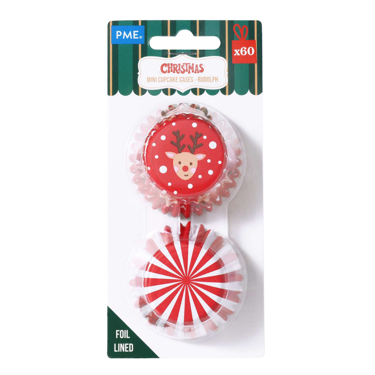 Rudolph Mini Foil Lined Cupcake Cases Pk/60