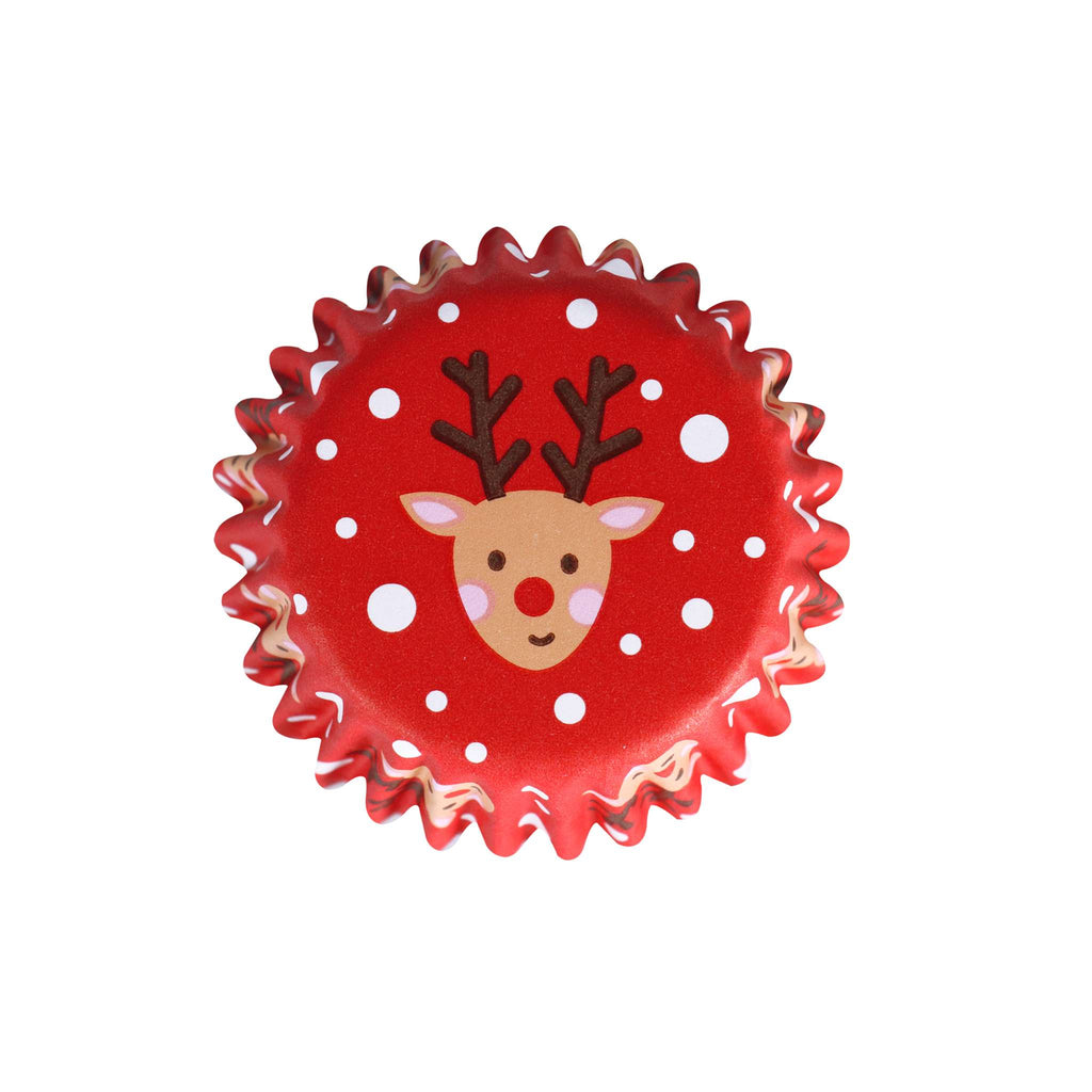 Weihnachtliche folienbeschichtete Cupcake-Förmchen, Rudolph - Mini-Größe (60 Stück)