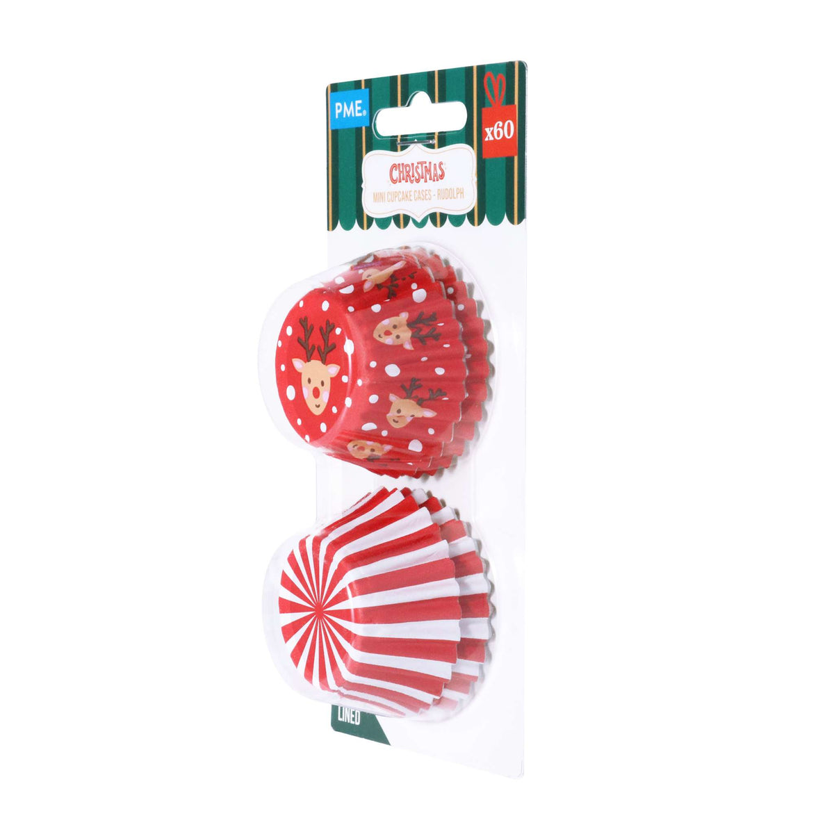 Weihnachtliche folienbeschichtete Cupcake-Förmchen, Rudolph - Mini-Größe (60 Stück)