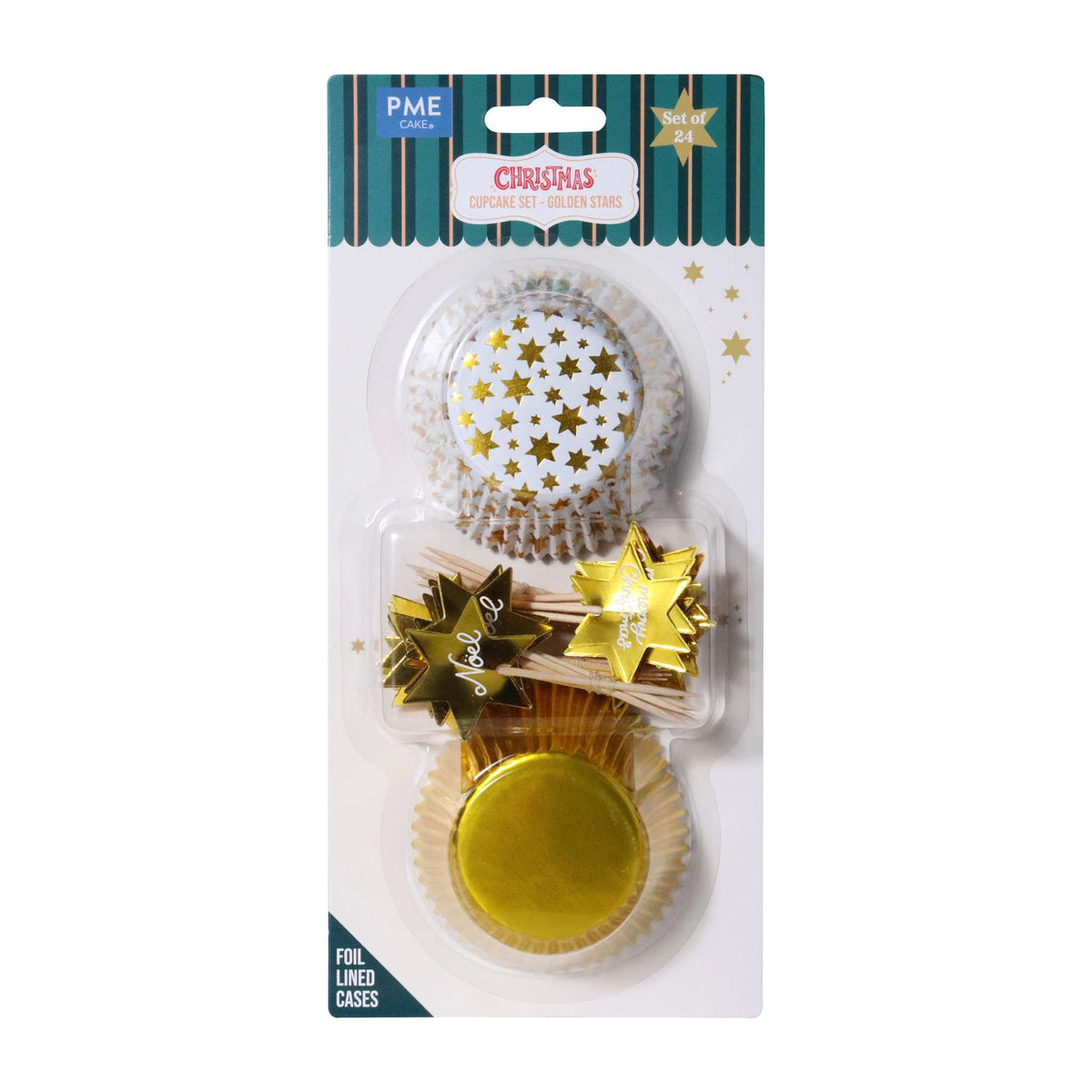 Noël Kit de Caissettes à cupcakes et Toppers - Étoiles Dorées (Set de 24)