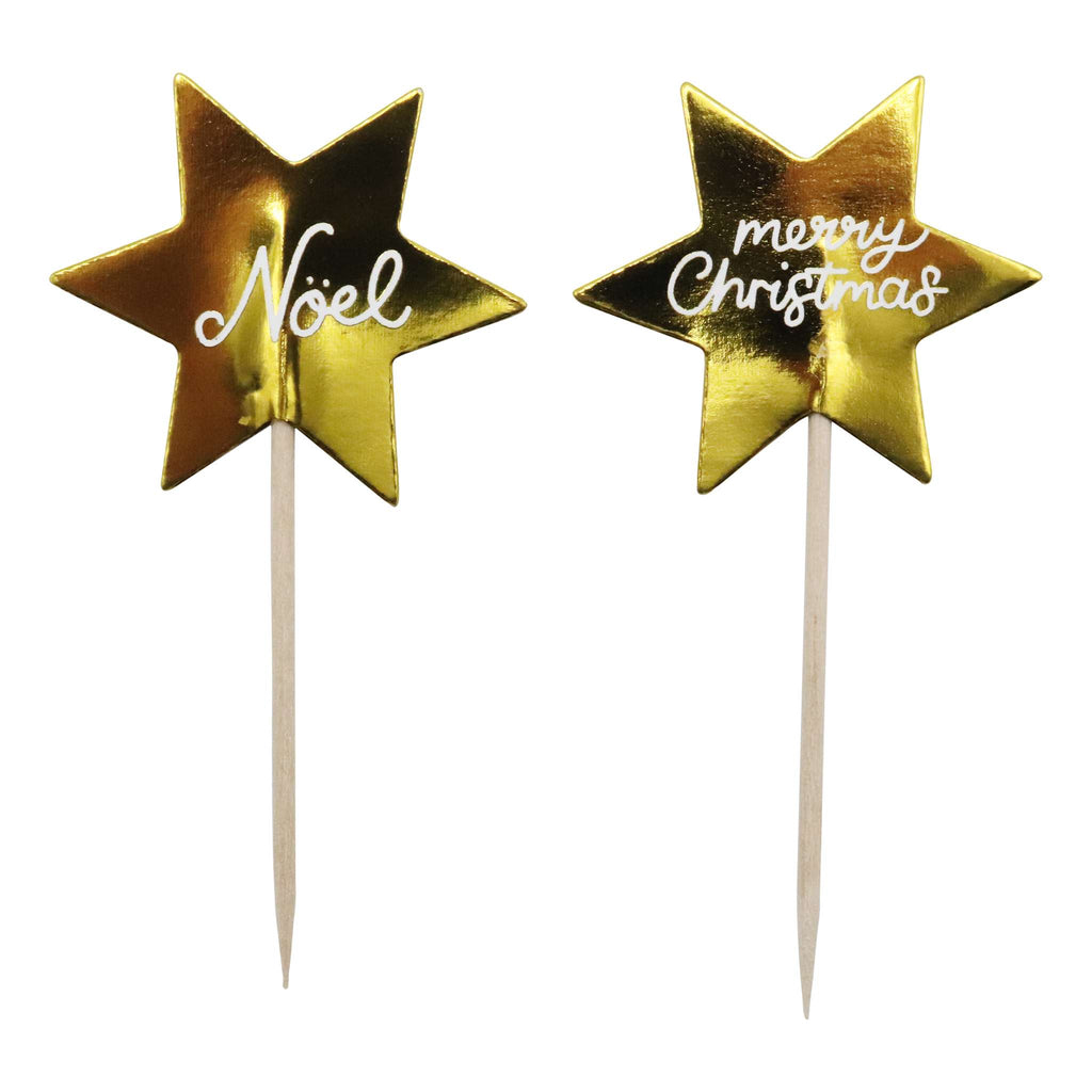 Navidad Set de 24 Cápsulas para Cupcakes y Toppers - Estrellas Doradas