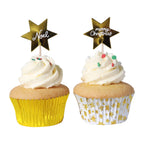 Navidad Set de 24 Cápsulas para Cupcakes y Toppers - Estrellas Doradas