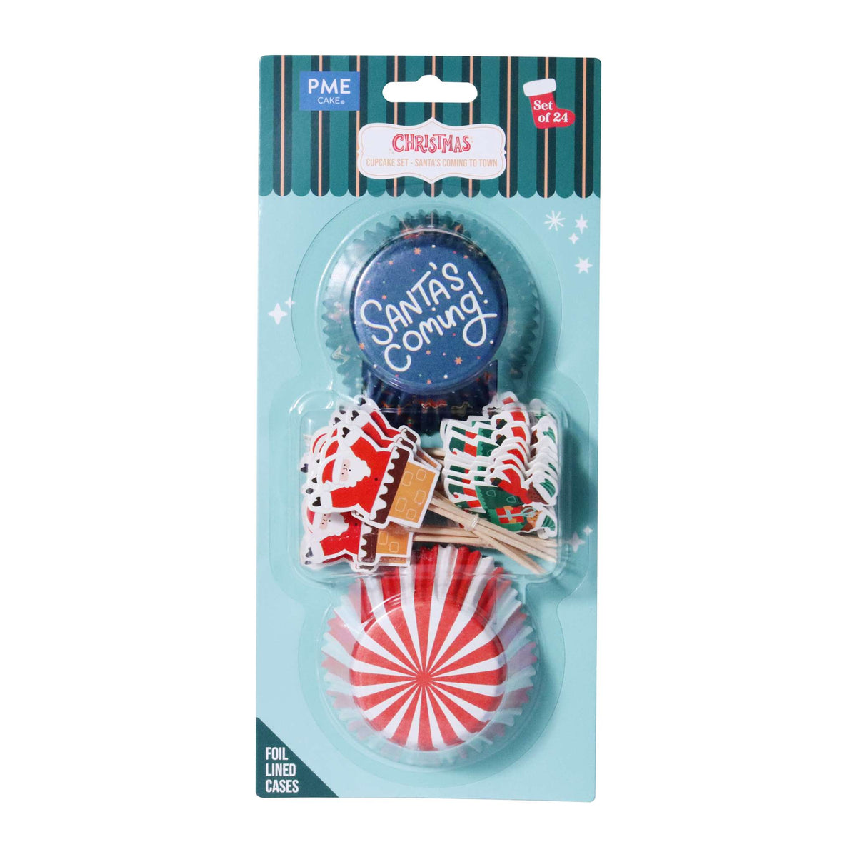 Noël Kit de Caissettes à cupcakes et Toppers - Le Père Noël arrive en Ville (Set de 24)