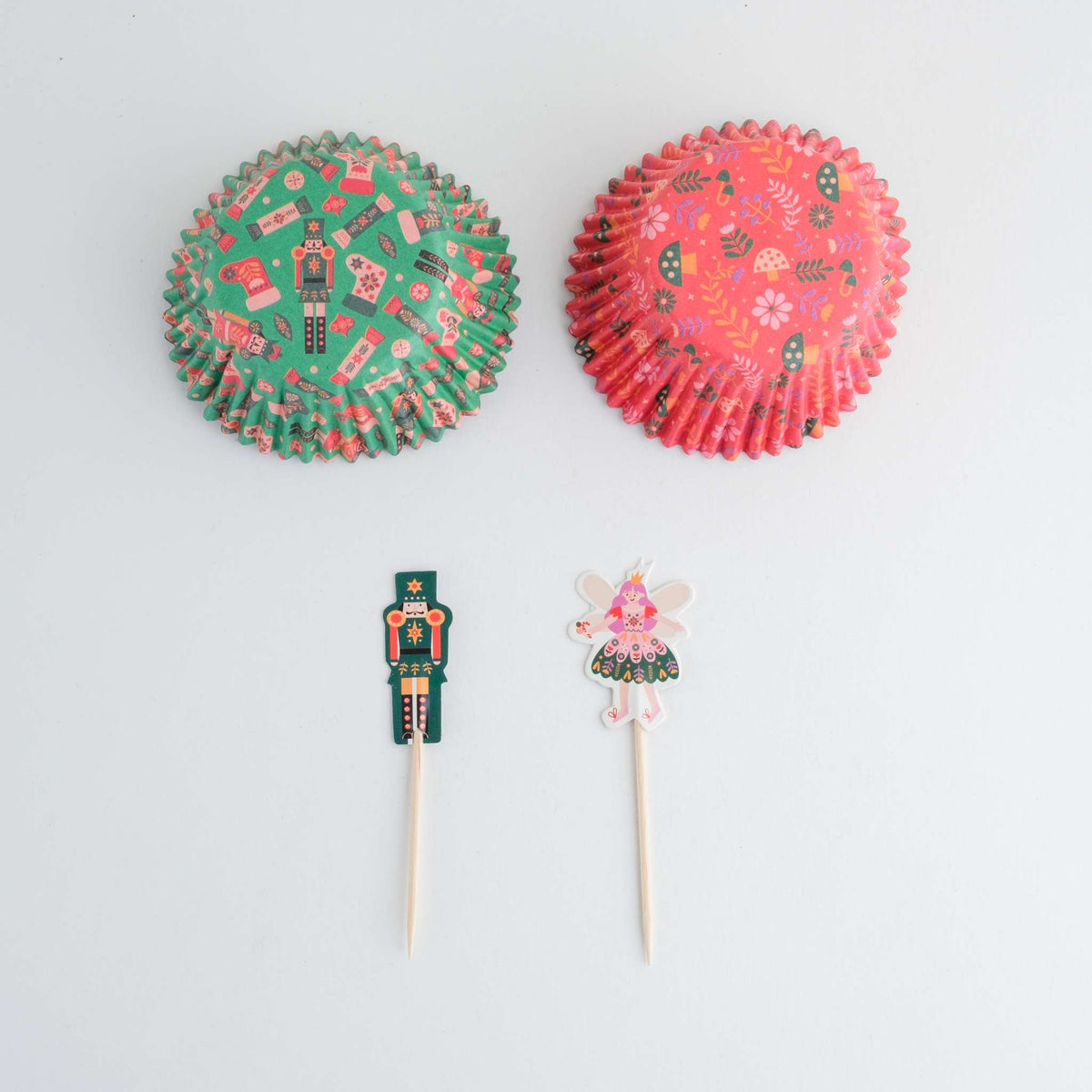 Weihnachtliche Bakförmchen & Cupcake Dekorationensset - Nussknacker (24er-Set)