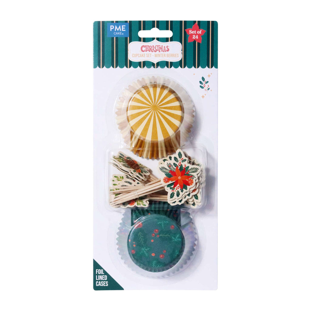 Noël Kit de Caissettes à cupcakes et Toppers - Baies d'Hiver (Set de 24)