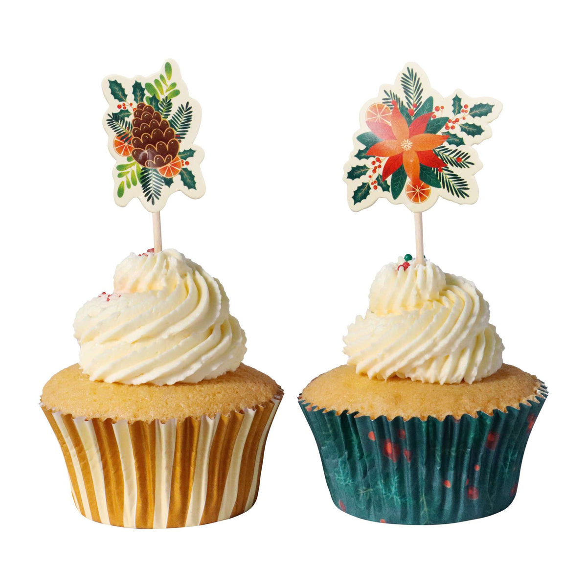 Weihnachtliche Bakförmchen & Cupcake Dekorationensset - Winterbeeren (24er-Set)