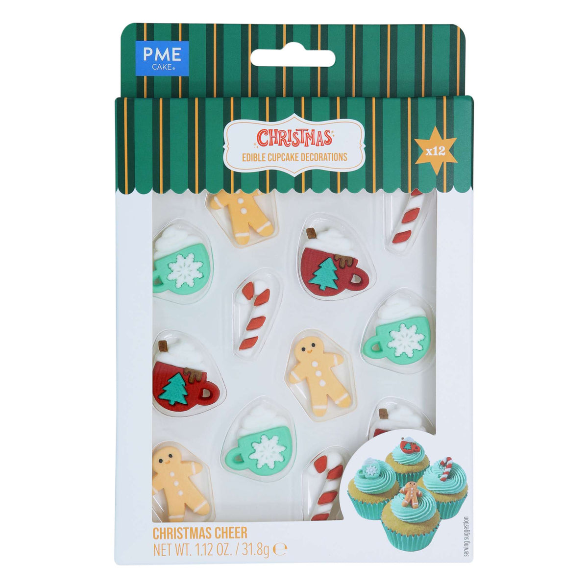 Weihnachts Essbare Zucker Tortenaufsatz - Weihnachtsfreude (12 Stück)