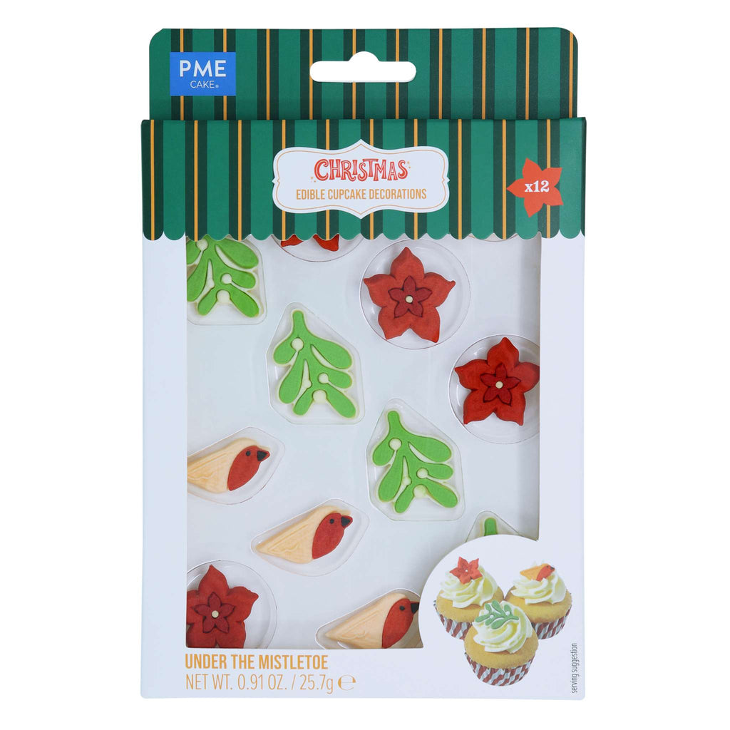 Under The Mistletoe Edible Cupcake Decorations Pk/12  (25.7g / 0.91oz)