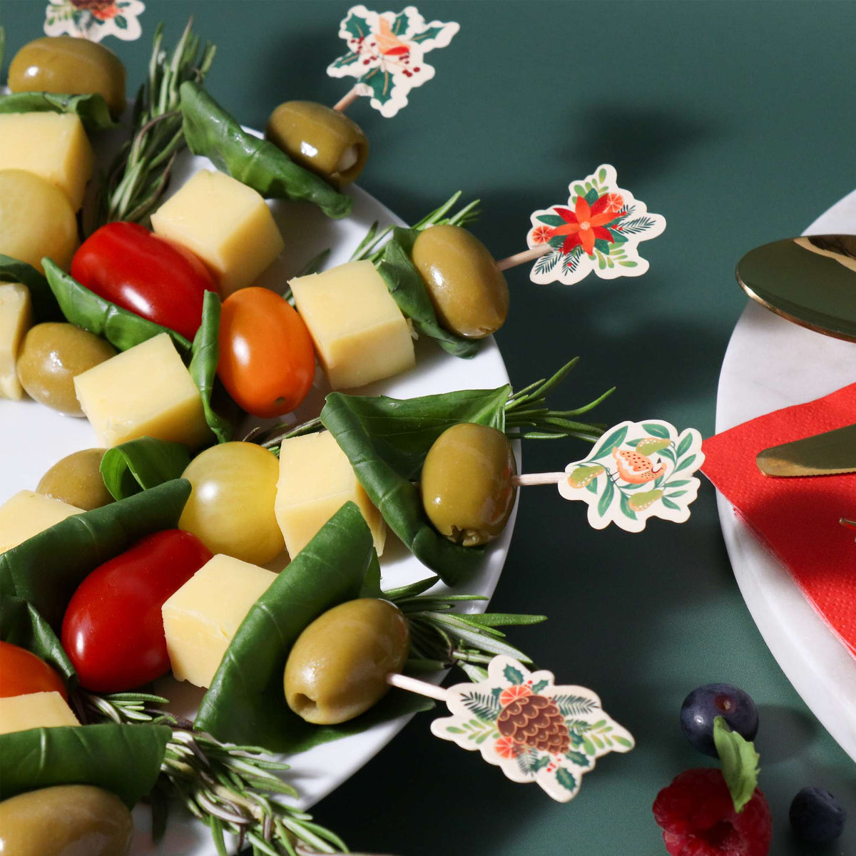 Palillos Navideños para Aperitivos - Follaje Festivo (24 piezas)