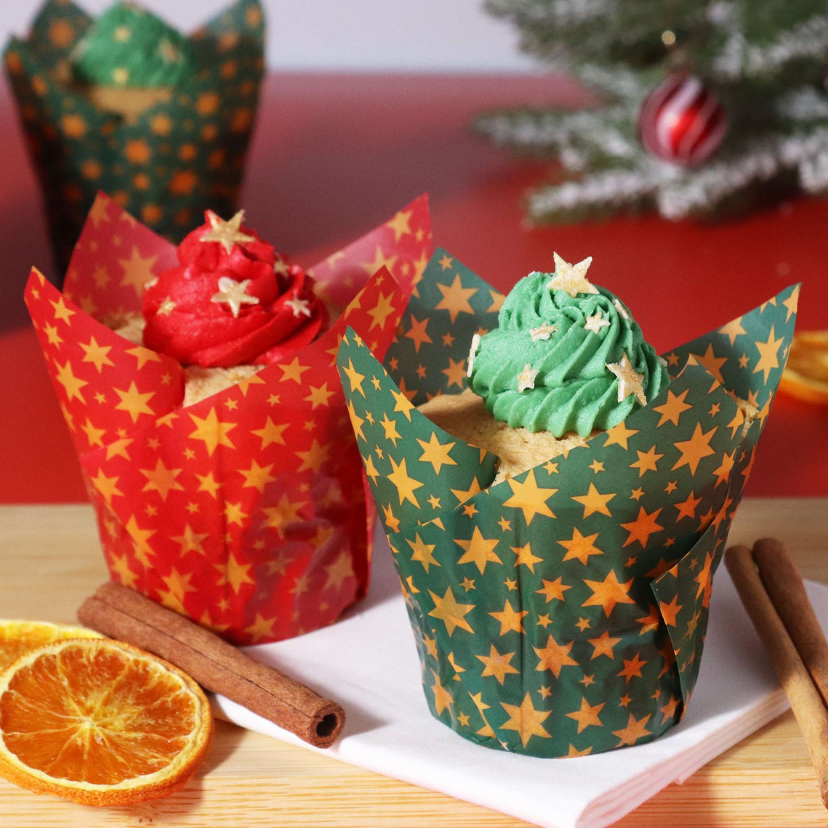 Tulipas Navideñas para Muffins - Estrellas (Set de 24)